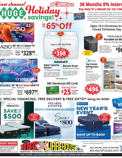 ABC Warehouse offer from 12/21/2025 ad catalog