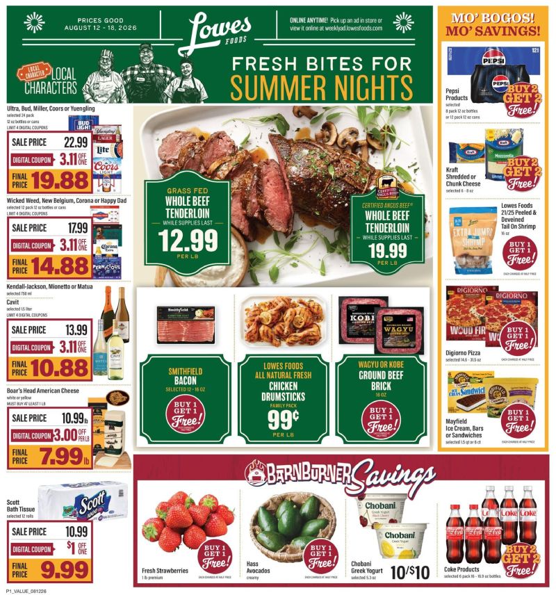 LOWES FOODS weekly ad Aug 12 – Aug 19, 2026 – page 1