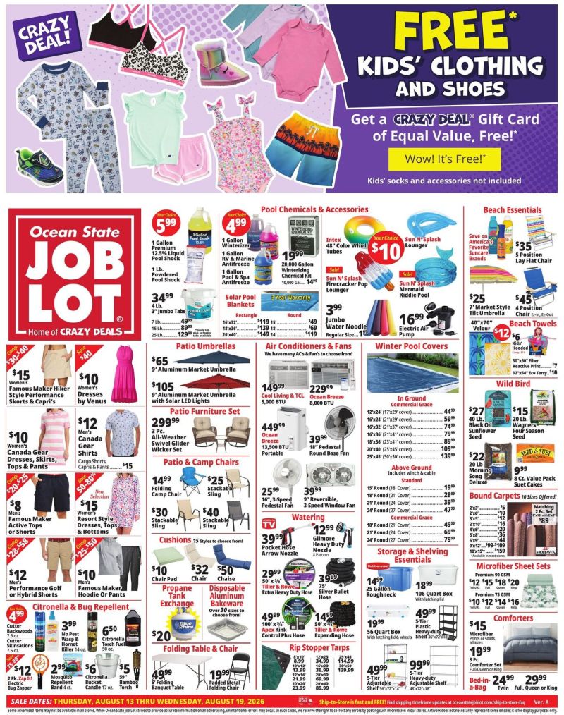 OCEAN STATE JOB LOT weekly ad Aug 13 – Aug 20, 2026 – page 1