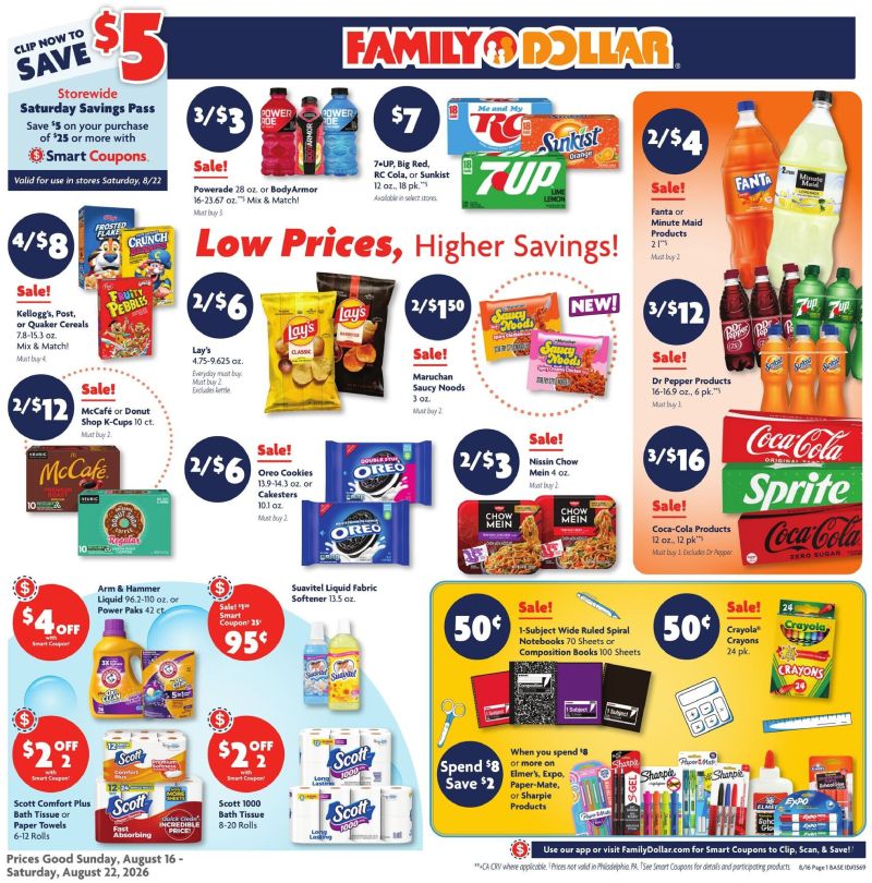 FAMILY DOLLAR weekly ad Aug 16 – Aug 23, 2026 – page 1