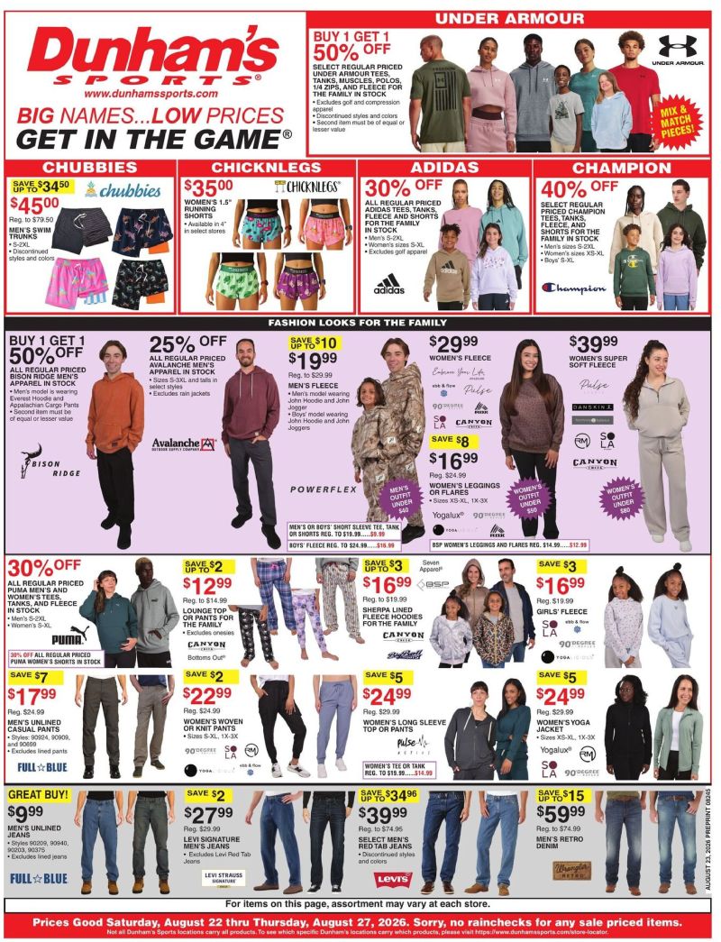 DUNHAM'S SPORTS weekly ad Aug 22 – Aug 28, 2026 – page 1