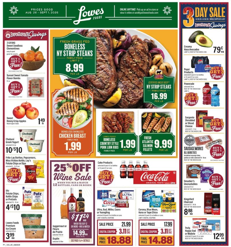 LOWES FOODS weekly ad Aug 26 – Sep 2, 2026 – page 1