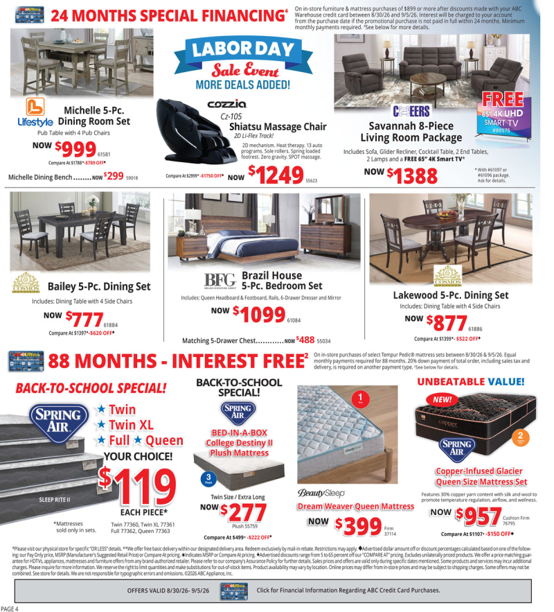 ABC WAREHOUSE weekly ad Aug 30 – Sep 5, 2026 – page 4