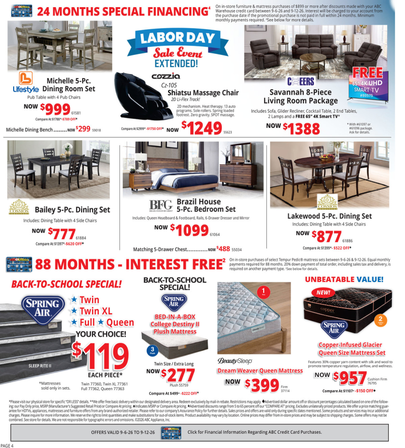ABC WAREHOUSE weekly ad Sep 6 – Sep 12, 2026 – page 4