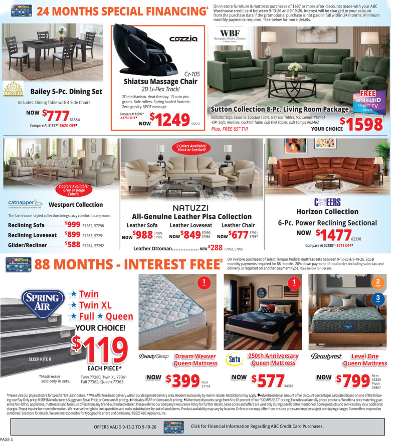 ABC WAREHOUSE weekly ad Sep 13 – Sep 19, 2026 – page 4