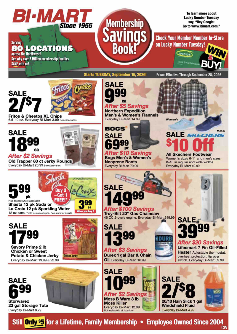 BI-MART weekly ad Sep 15 – Oct 17, 2026 – page 1