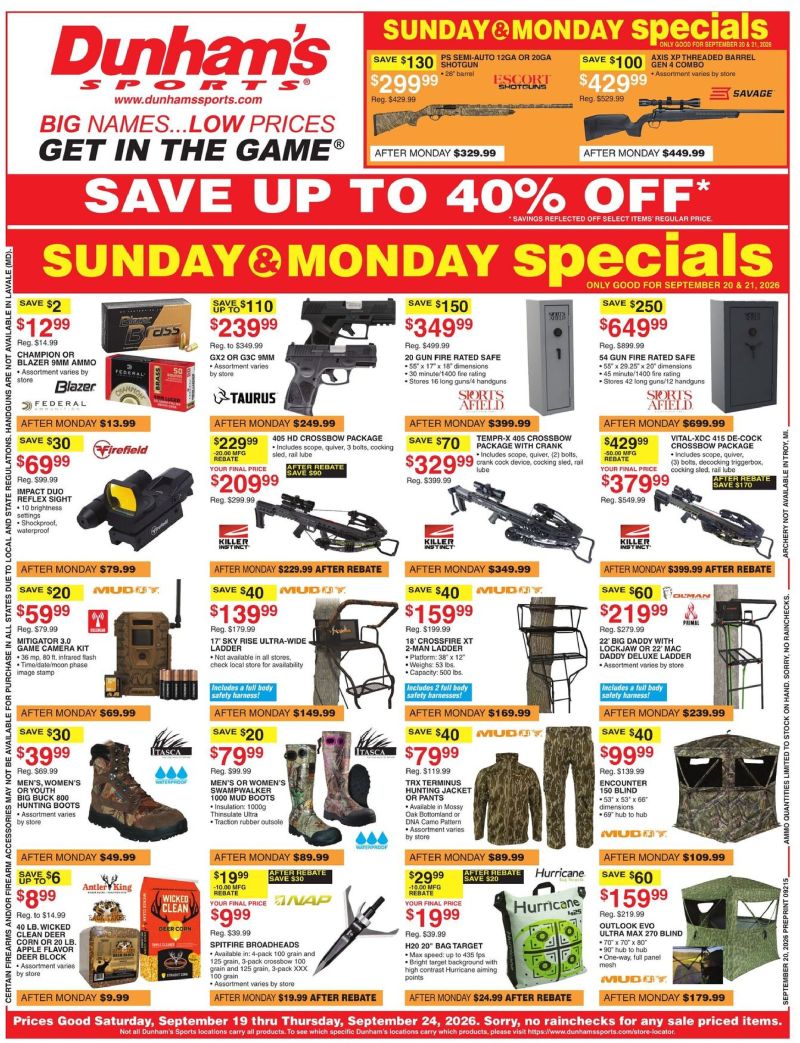 DUNHAM'S SPORTS weekly ad Sep 19 – Sep 25, 2026 – page 1