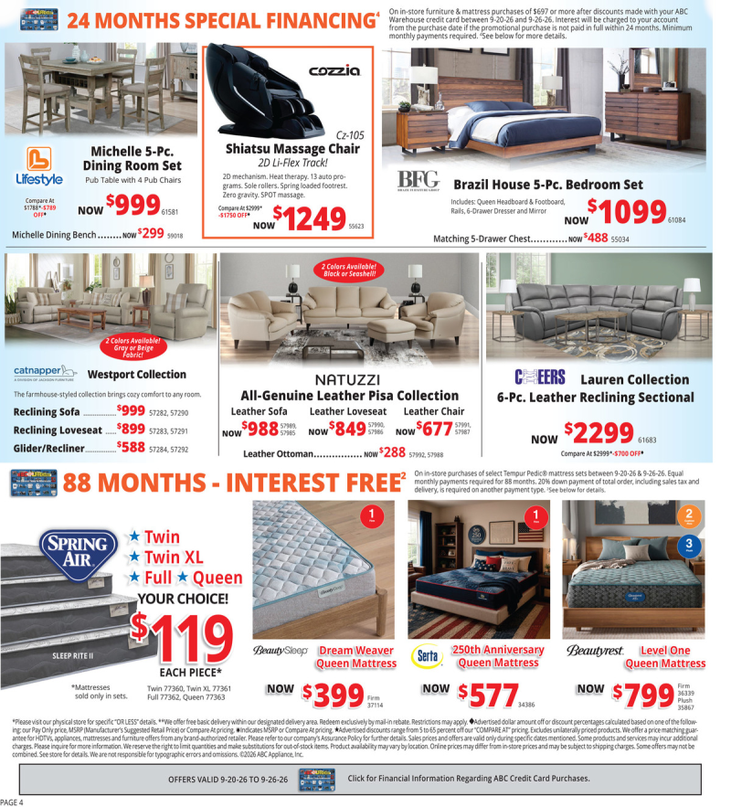 ABC WAREHOUSE weekly ad Sep 20 – Sep 26, 2026 – page 4