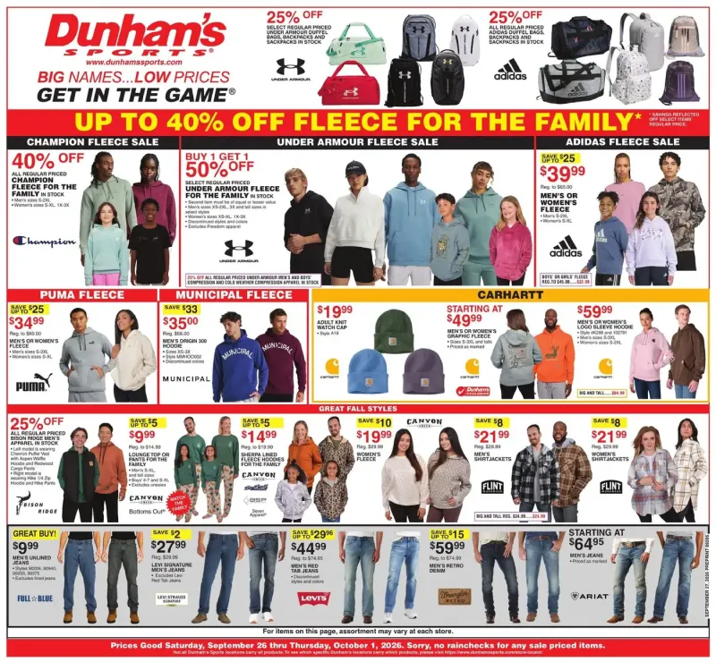 DUNHAM'S SPORTS weekly ad Sep 26 – Oct 2, 2026 – page 1