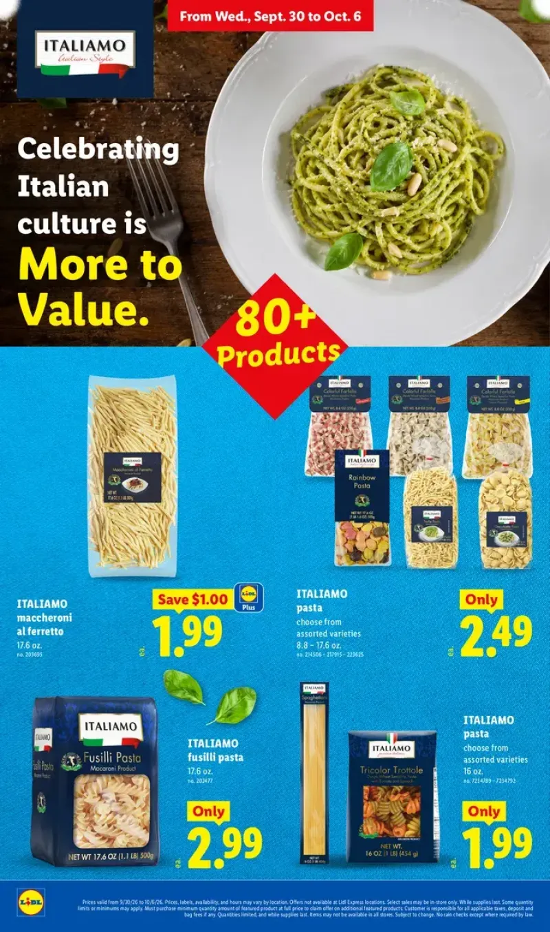 Italiamo brand authentic Italian pasta varieties including Maccheroni Ferretto and Fusilli.