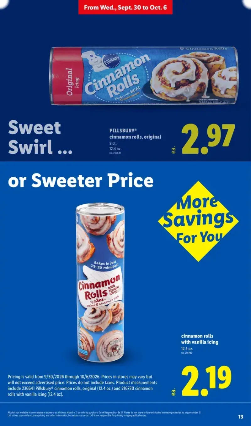Bakery promotion featuring Pillsbury cinnamon rolls with original vanilla icing.