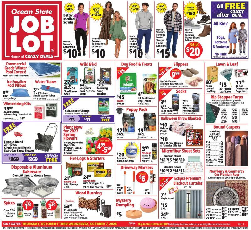 OCEAN STATE JOB LOT weekly ad Oct 1 – Oct 8, 2026 – page 1