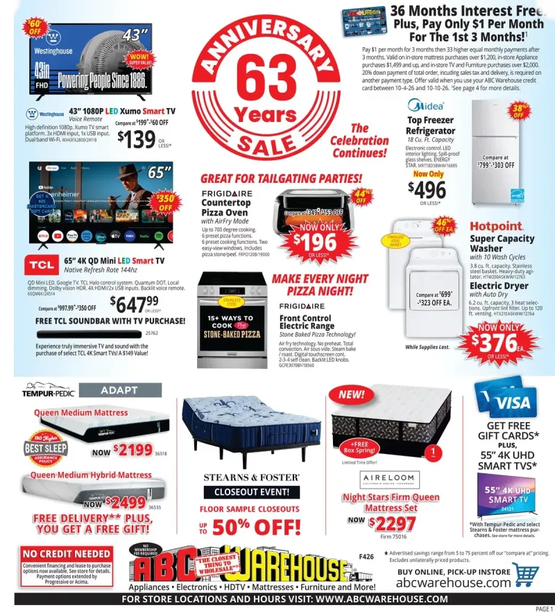 ABC WAREHOUSE weekly ad Oct 4 – Oct 10, 2026 – page 1