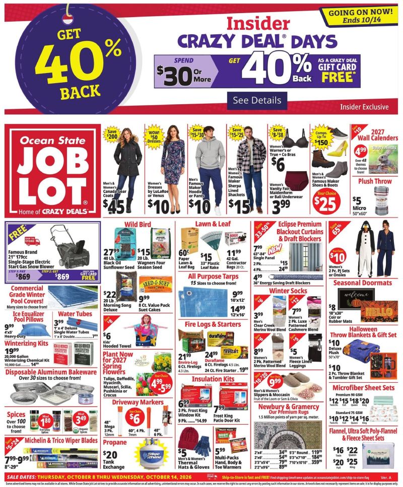 OCEAN STATE JOB LOT weekly ad Oct 8 – Oct 15, 2026 – page 1