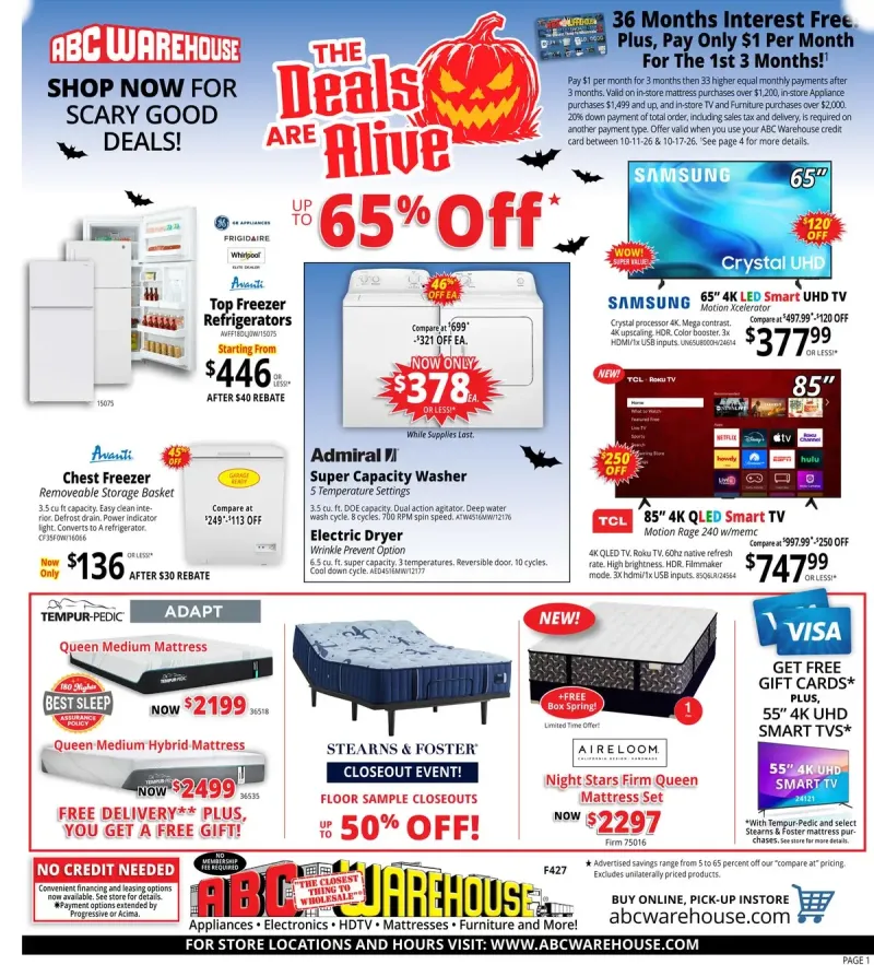 ABC WAREHOUSE weekly ad Oct 11 – Oct 17, 2026 – page 1