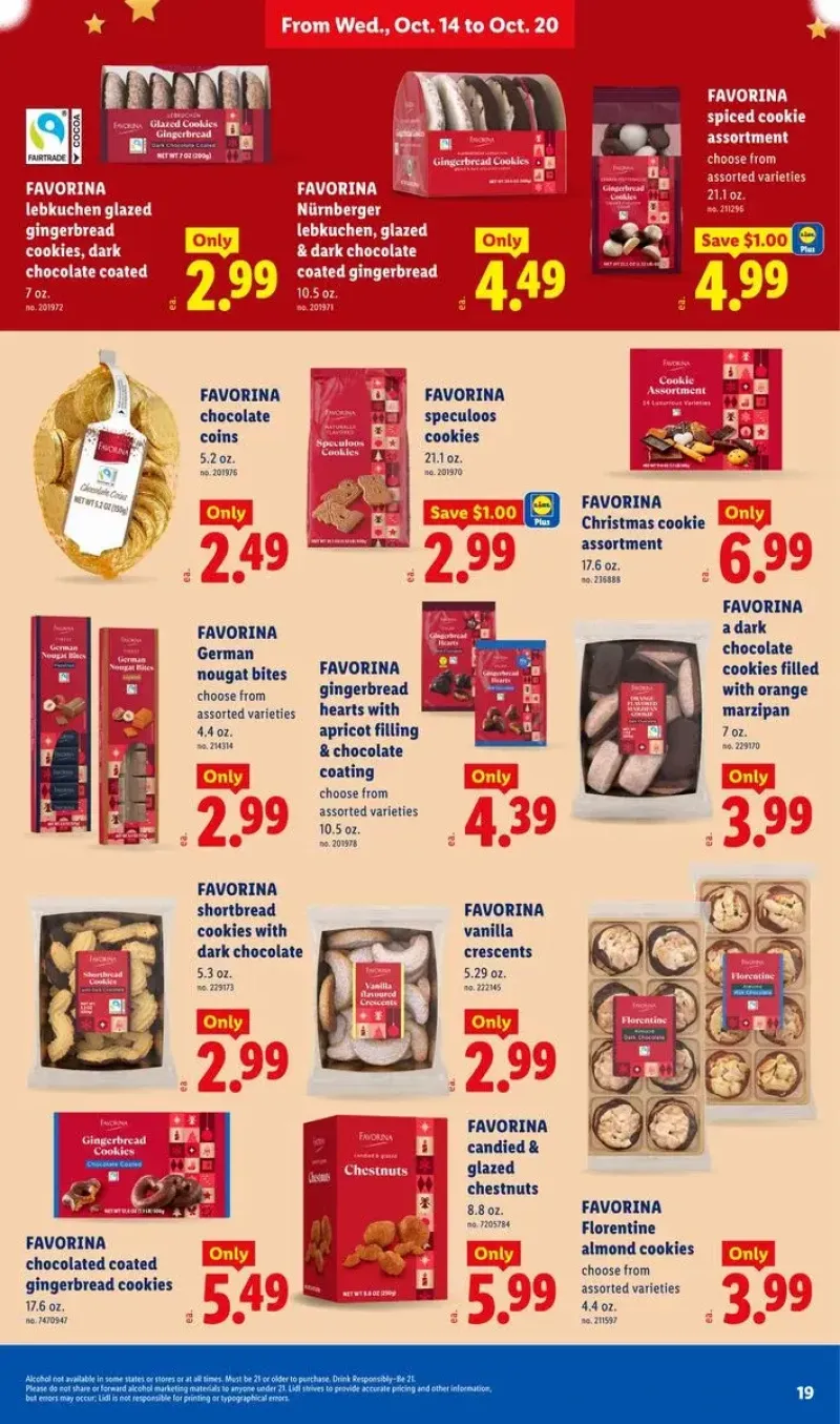 Traditional German holiday cookies and sweets featuring Favorina glazed gingerbread, spiced cookie assortments, and marzipan.