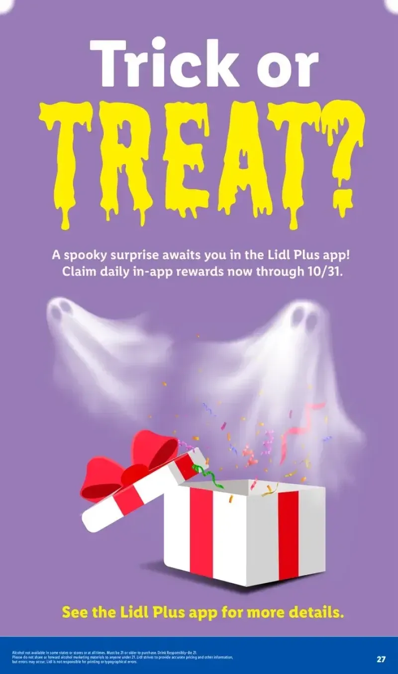 Lidl mobile app promotion offering daily in-app rewards and spooky surprises for Halloween.