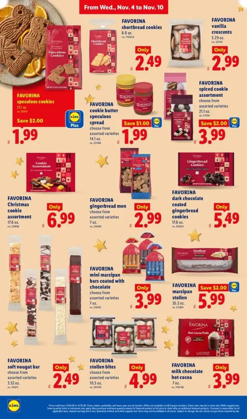 Favorina traditional holiday cookies and treats featuring Speculoos cookies, shortbread, and gingerbread men.