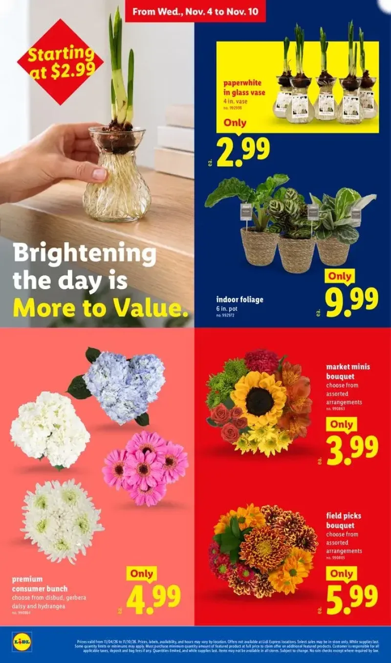 Fresh floral arrangements and bouquets featuring market minis, indoor foliage, and gerbera daisies.