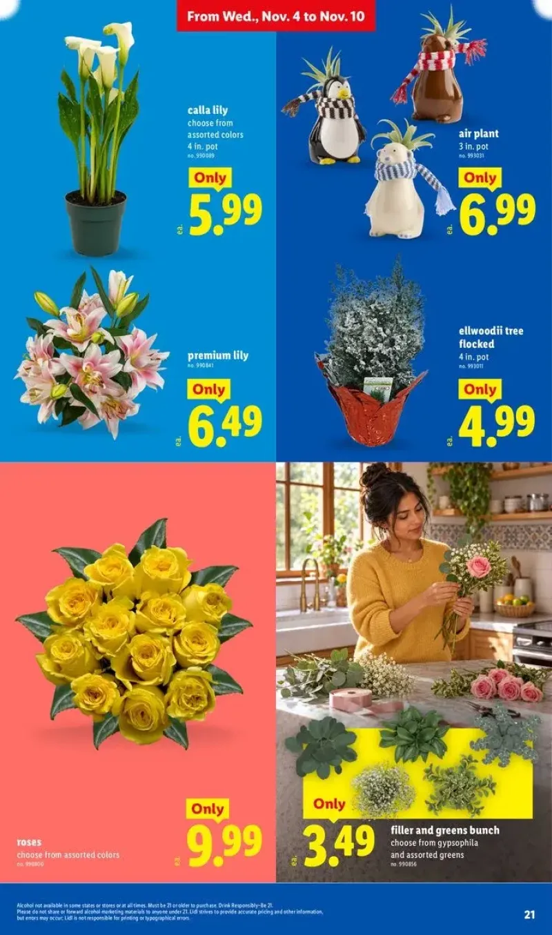 Premium plants and floral arrangements featuring lilies, air plants, Ellwoodii trees, and roses.