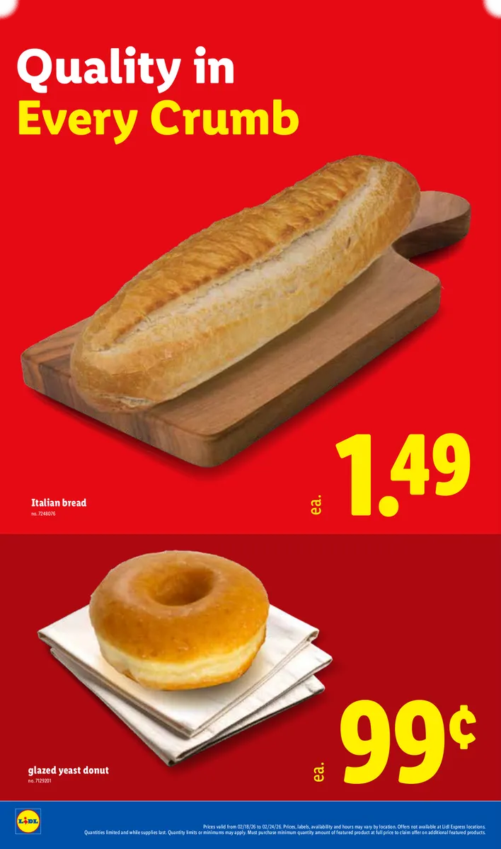 Lidl ad showcasing glazed donuts and Italian bread.