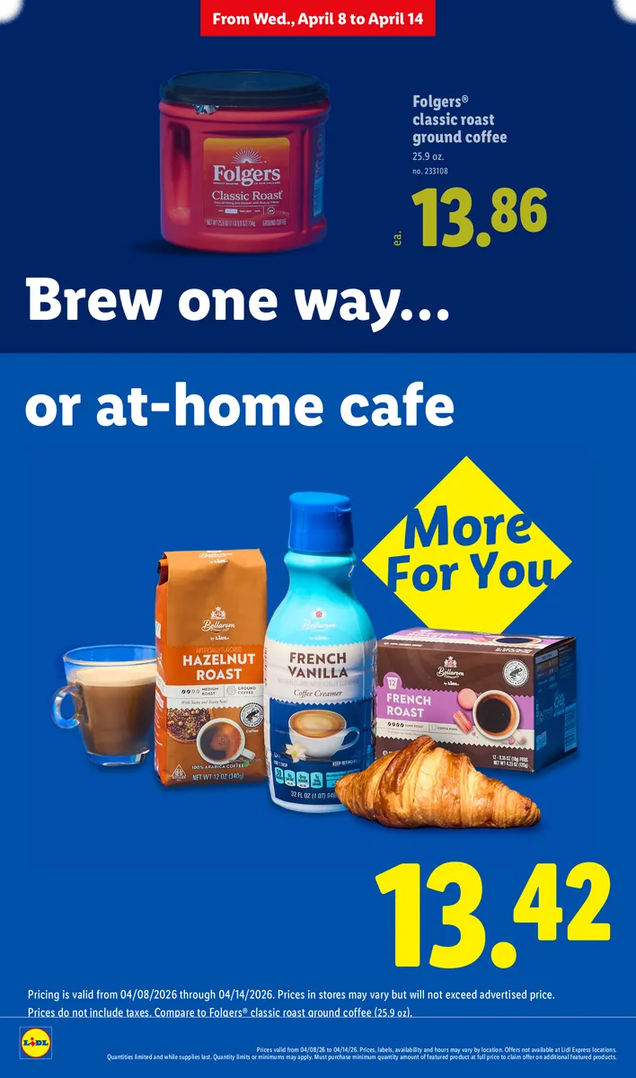 Savings on Folgers coffee, promoting a home cafe experience.