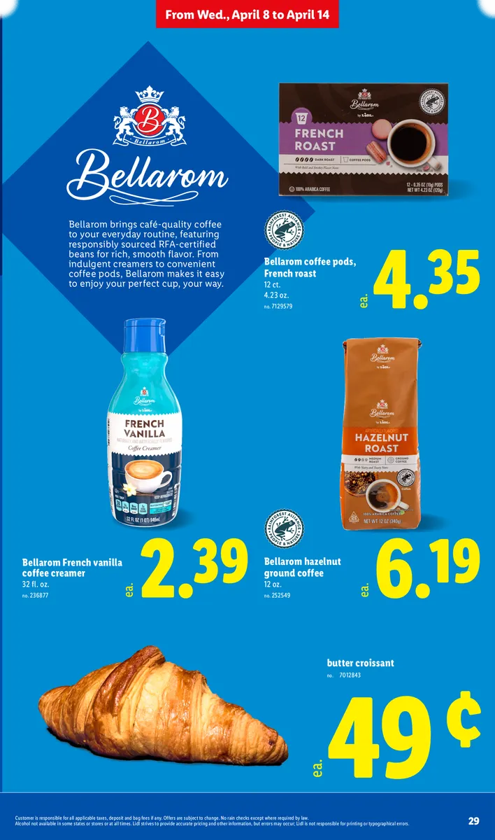 Savings on Folgers coffee and Bellarom coffee products, promoting a cafe-quality experience at home, with disclaimers.