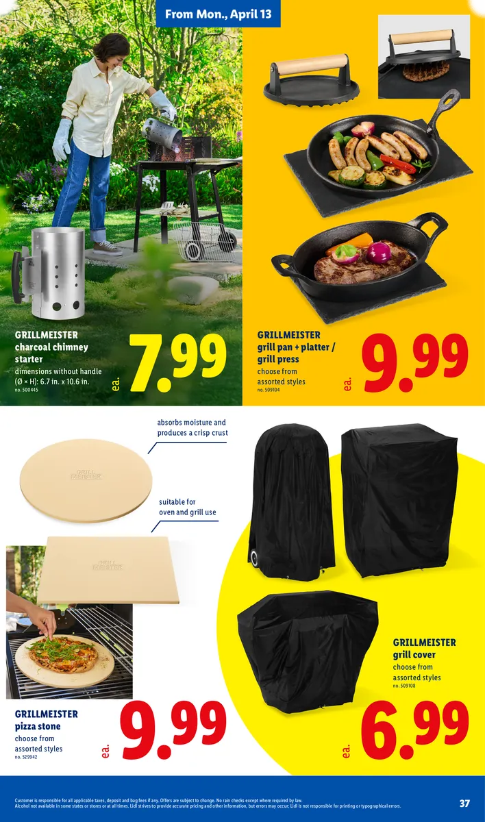 Savings on grilling accessories, including a grill cover, pizza stone, and charcoal starter, with disclaimers.