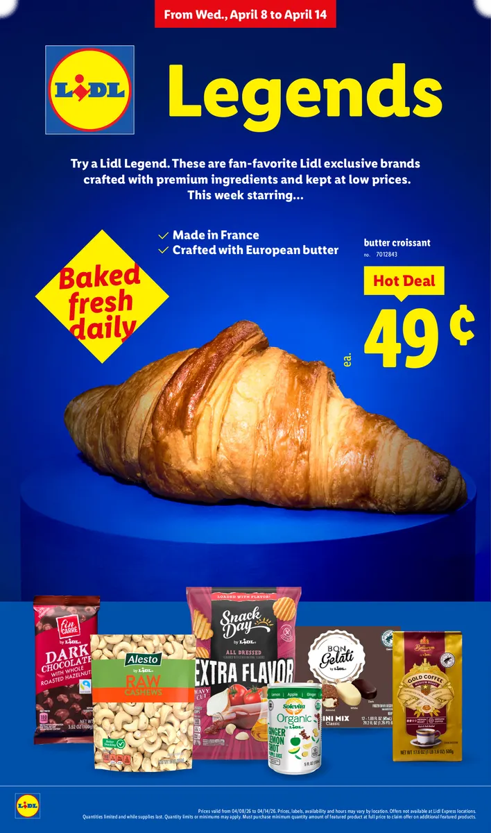 Hot deal on butter croissants made in France, highlighting Lidl's exclusive brands.