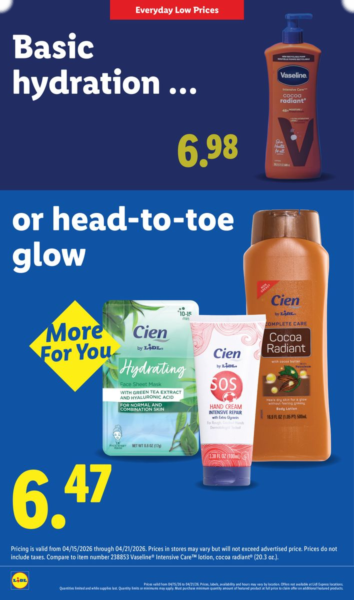 Vaseline intensive care lotion and other basic hydration products.